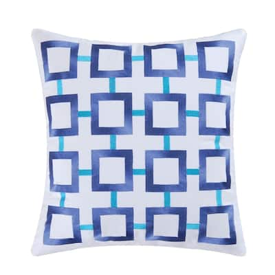 Blue Square Embroidered 18 Inch Throw Decorative Accent Throw Pillow