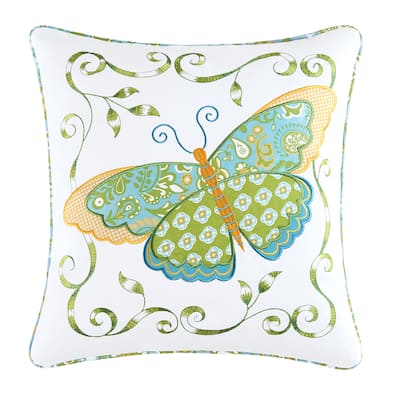 Blue Butterfly Applique 18 Inch Throw Pillow