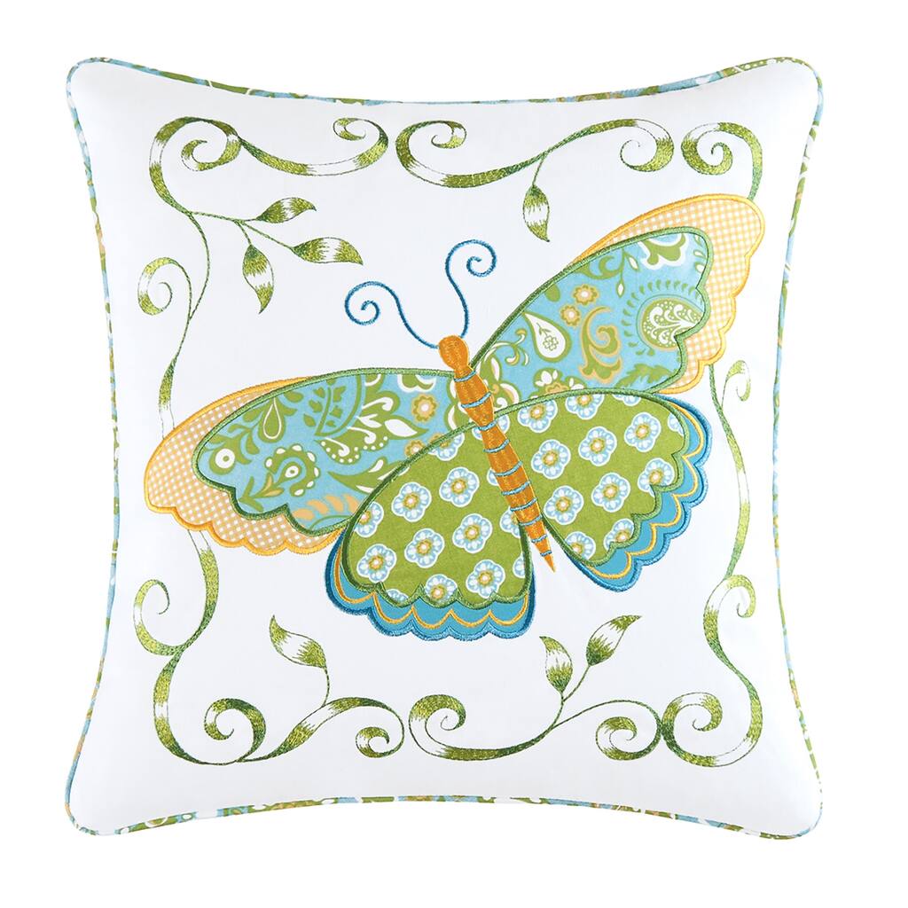 Blue Butterfly Applique 18 Inch Throw Pillow