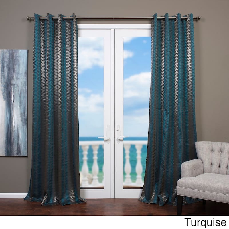 Lambrequin Cosmopolitan Jacquard Curtain Panel - 54 x 96 - 54 x 96 - Turquoise