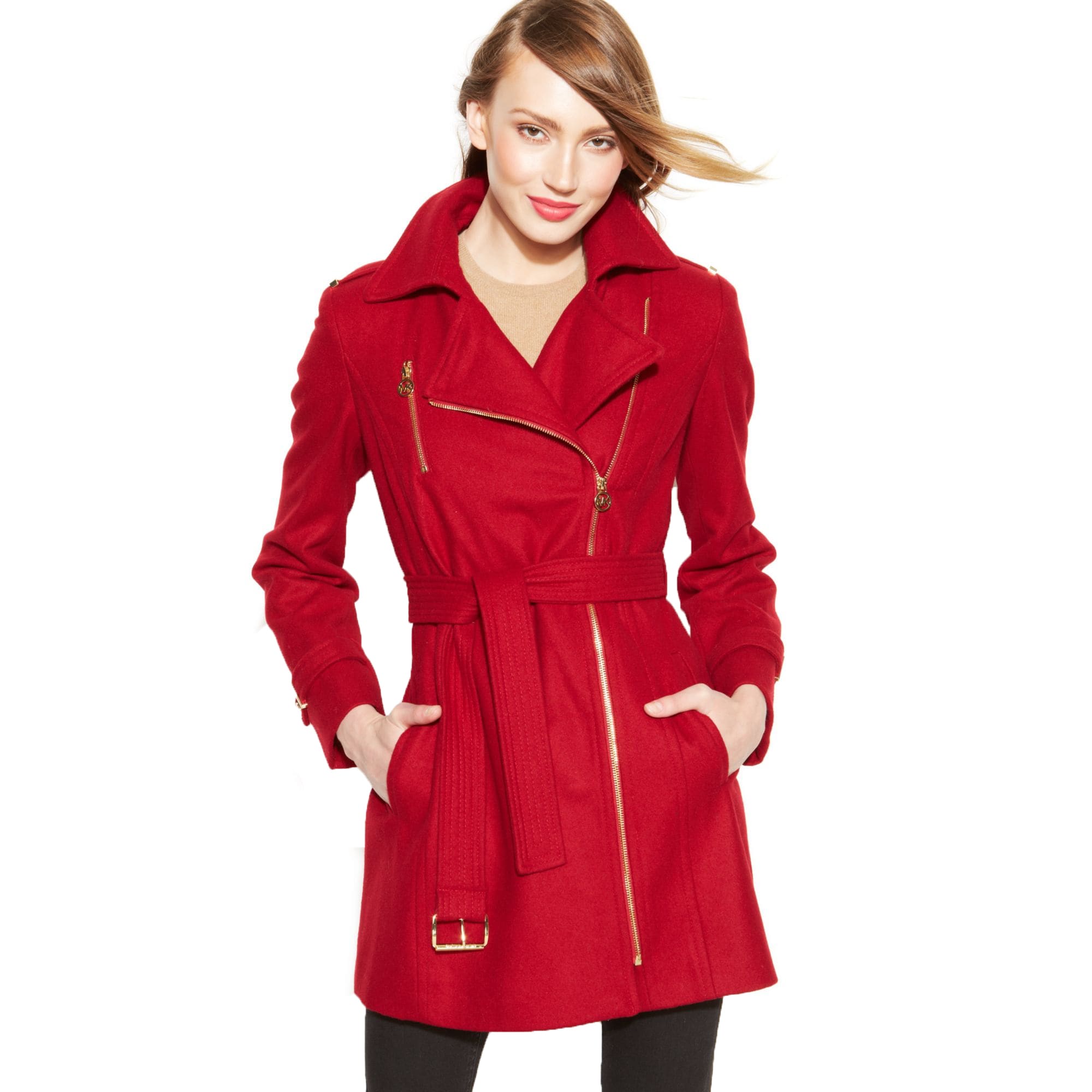 michael kors red wool coat