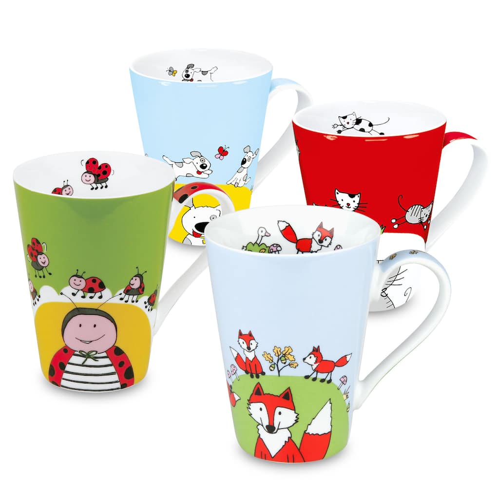 Waechtersbach Globetrotter Animals Fox/ Cat/ Dog/ Ladybug Mugs (Set of 4)