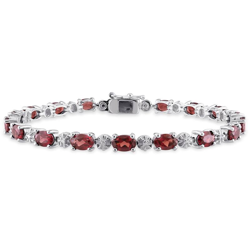 Miadora Sterling Silver Garnet and Diamond Accent Tennis Bracelet