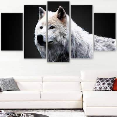 Design Art "Wonder of the Wolf" Canvas Art Print - 60Wx32H Inches - 5 Panels