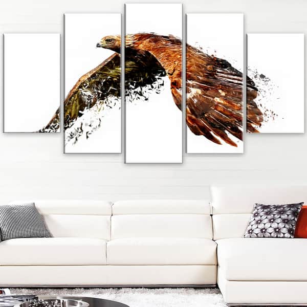 Design Art 'Soaring Eagle - White' Canvas Art Print - 60Wx32H Inches ...
