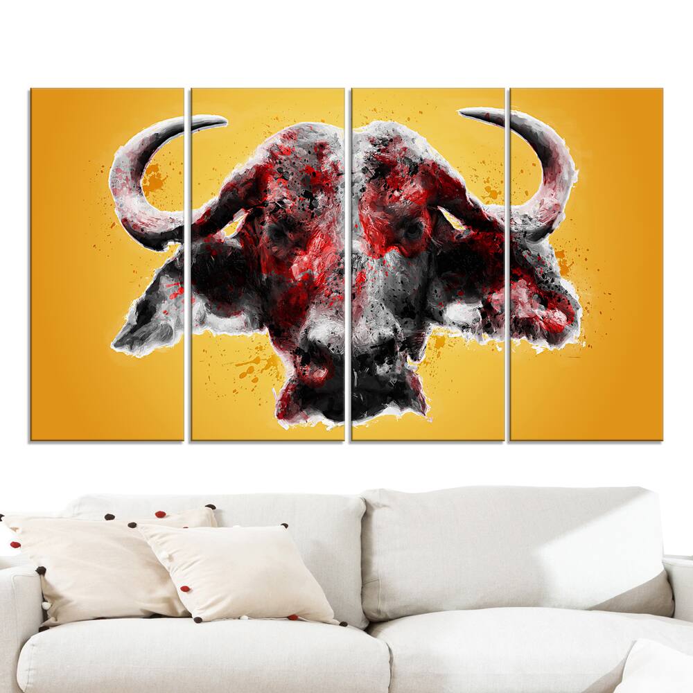 Design Art "Angry Bull" Canvas Art Print 60Wx32H Inches 5 Panels