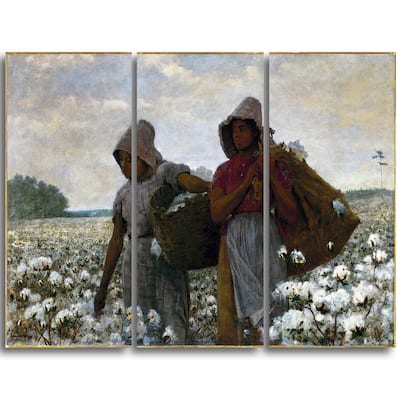 Design Art "Winslow Homer - The Cotton Pickers" Canvas Art Print - 36Wx32H Inches - 3 Panels