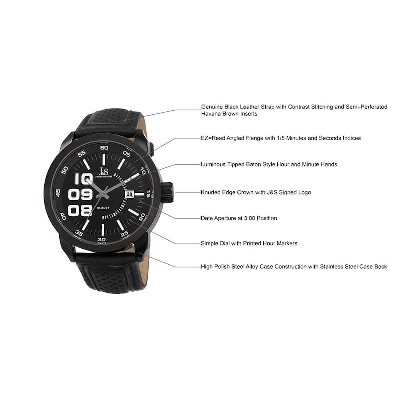 Joshua & Sons Men's Quartz Date Leather Strap Watch