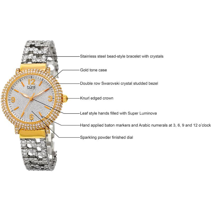 Burgi Women's Quartz Swarovski Crystal Gold-Tone Bracelet Watch