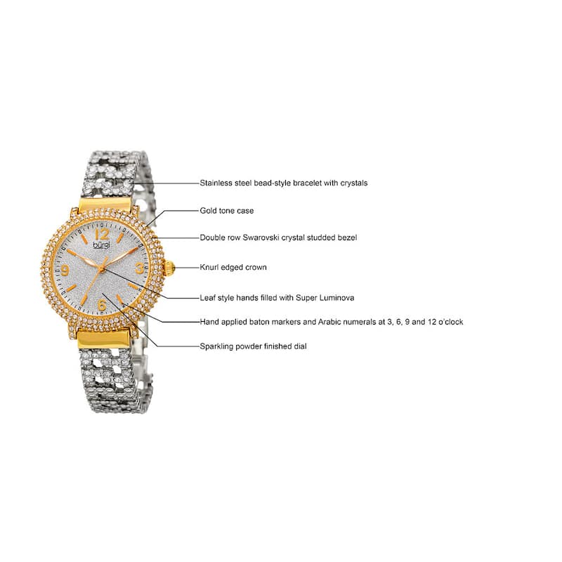 Burgi Women's Quartz Swarovski Crystal Gold-Tone Bracelet Watch