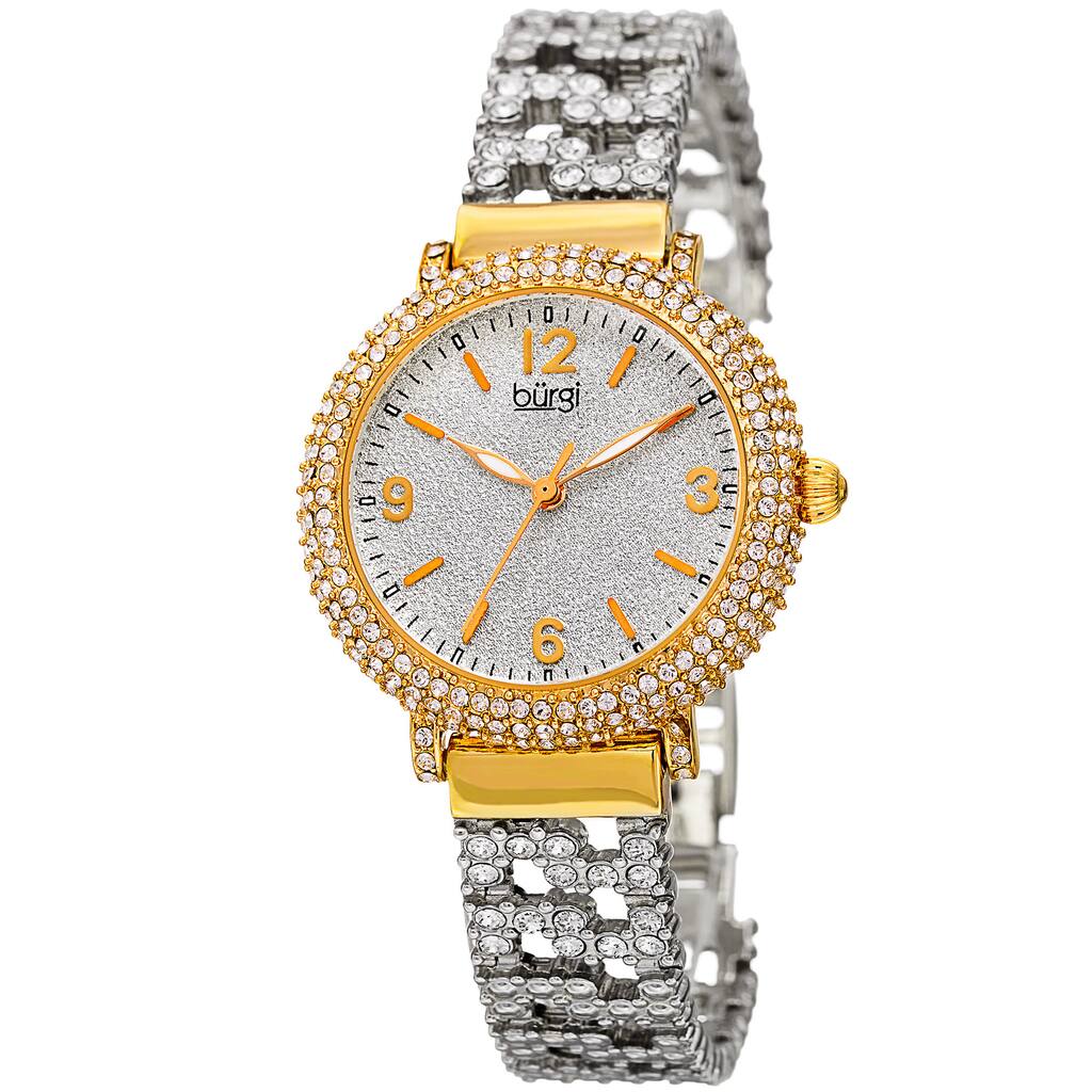 Burgi Women's Quartz Swarovski Crystal Gold-Tone Bracelet Watch