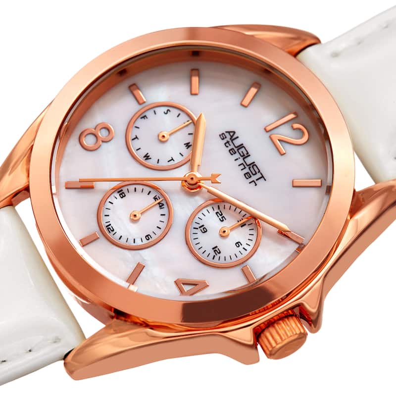 August Steiner Women's Quartz 24-Hour Indicator Multifunction Leather Strap Watch