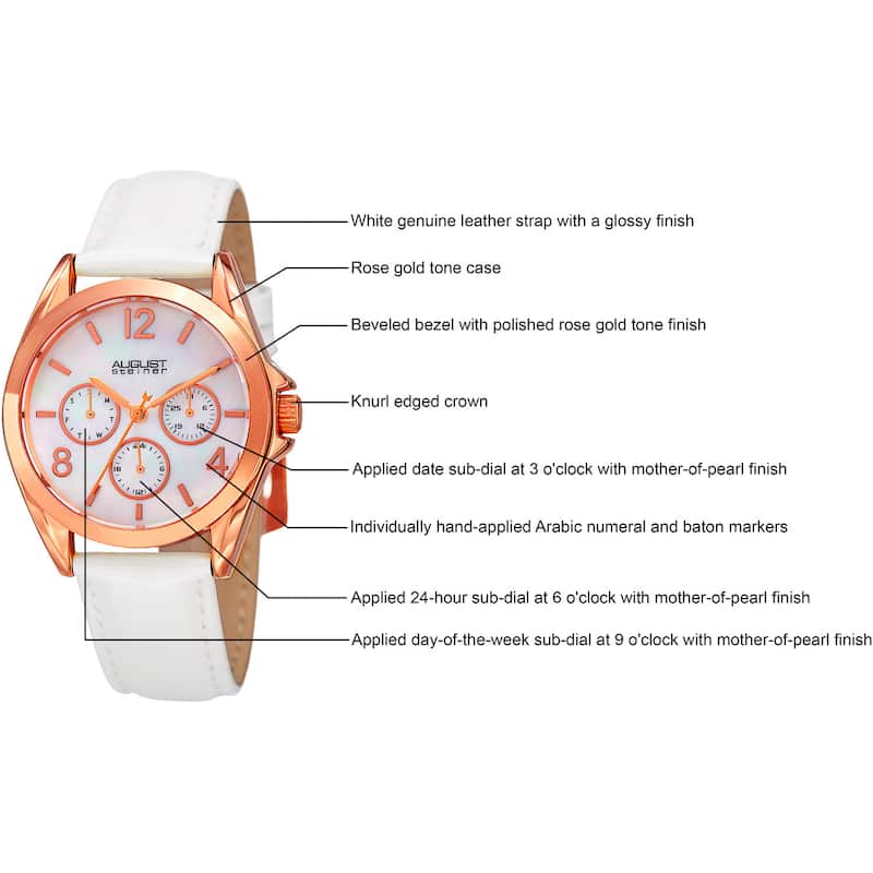 August Steiner Women's Quartz 24-Hour Indicator Multifunction Leather Strap Watch