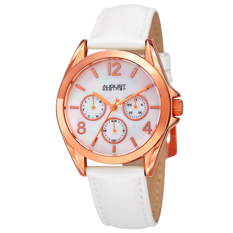 August Steiner Women's Quartz 24-Hour Indicator Multifunction Leather Strap Watch