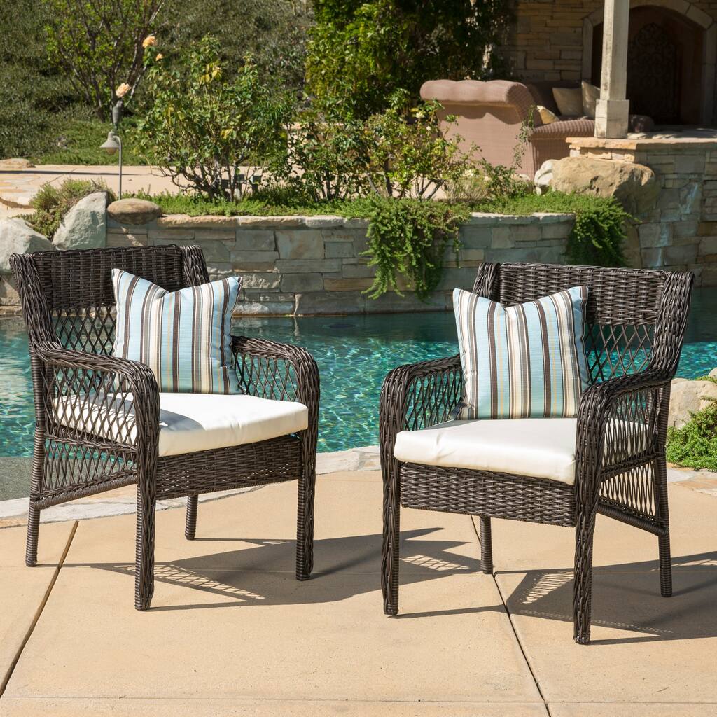 Oakridge Outdoor Wicker Dining Chair with Cushion (Set of 2) by Christopher Knight Home