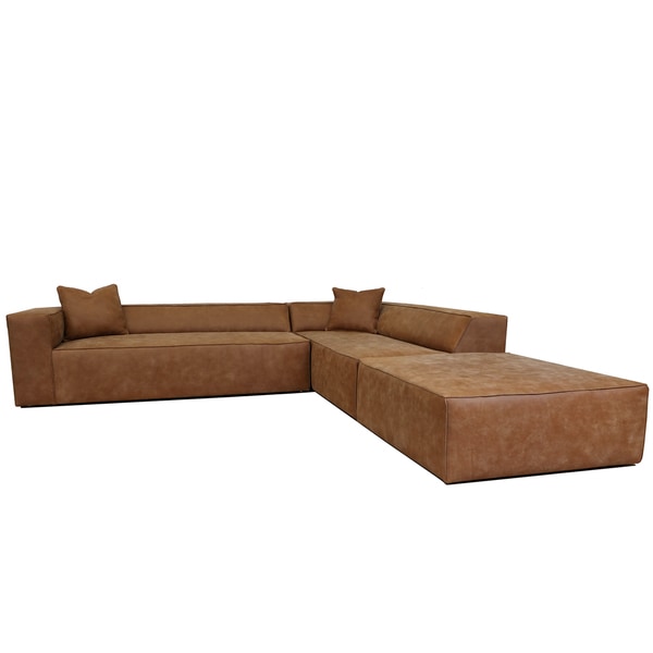 Decenni Tahoma Tan Italian Leather Sectional & Ottoman   17669399