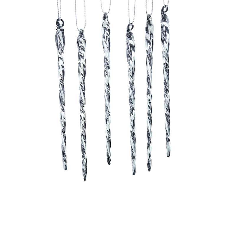 Kurt Adler 5.25-Inch Glass Glow-in-the-Dark Icicle Ornament Set of 24
