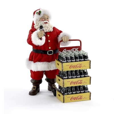 Kurt Adler 10.5-Inch Coca-Cola Santa with Delivery Cart Set of 2 Pieces