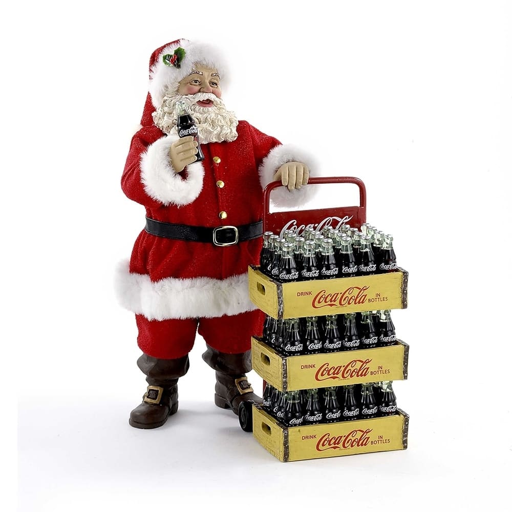 Kurt Adler 10.5-Inch Coca-Cola Santa with Delivery Cart Set of 2 Pieces