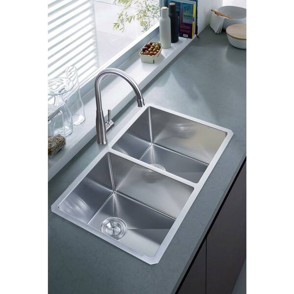 Nationalware Undermount Stainless Steel 33 In Double Bowl Kitchen Sink