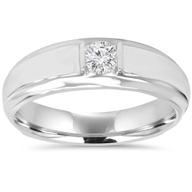 10K White Gold 1/ 6CT Mens Diamond Solitaire Ring - 6