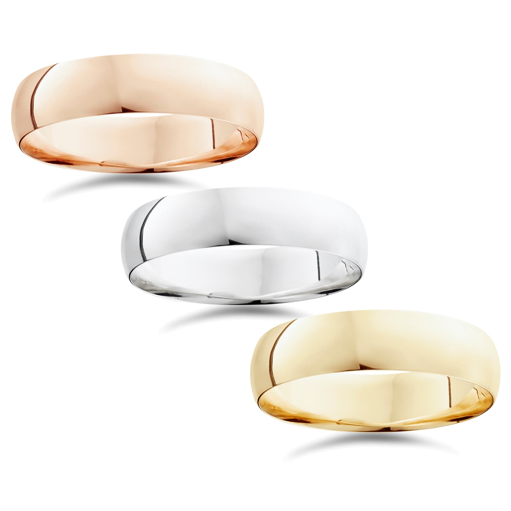 Bliss Diamond 14k White Yellow and Rose Gold 6mm Plain Wedding Band