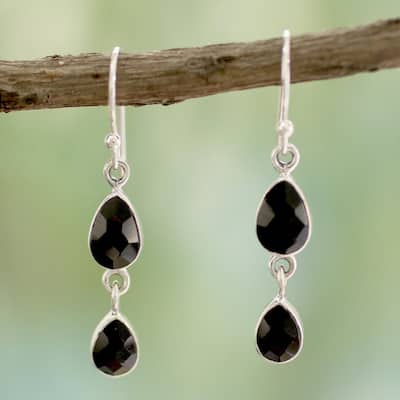 Handmade Sterling Silver 'Radha's Radiance' Onyx Earrings (India)