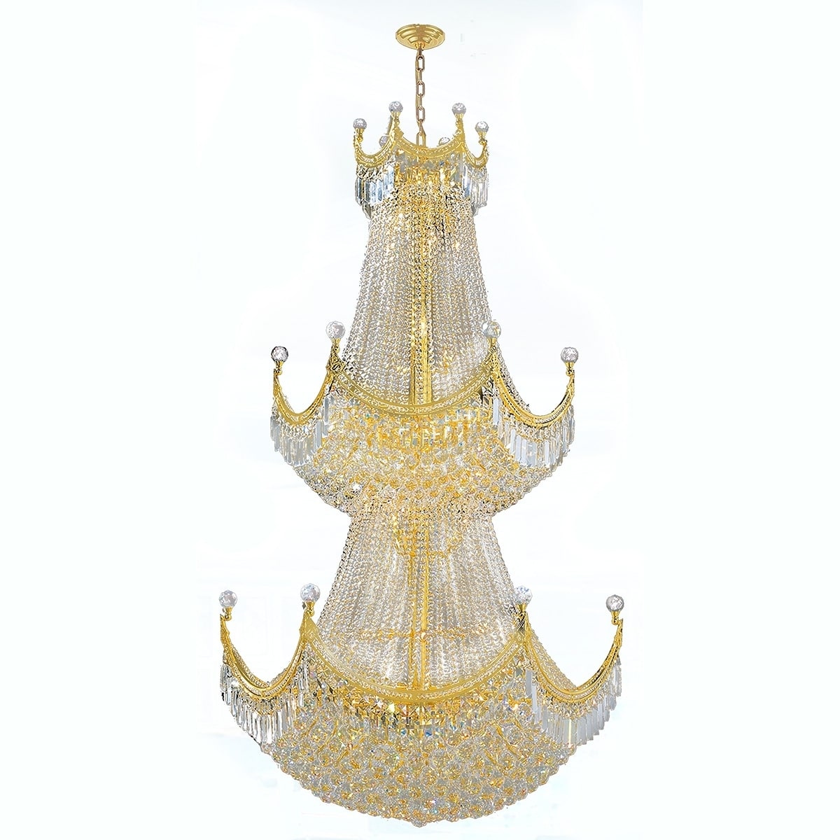 French Empire Collection 36 Light Gold Finish and Clear Crystal Chandelier Two 2 Tier 36" x 66" (36 Light Chandelier) - Chandeliers For Bedrooms by Overstock.com