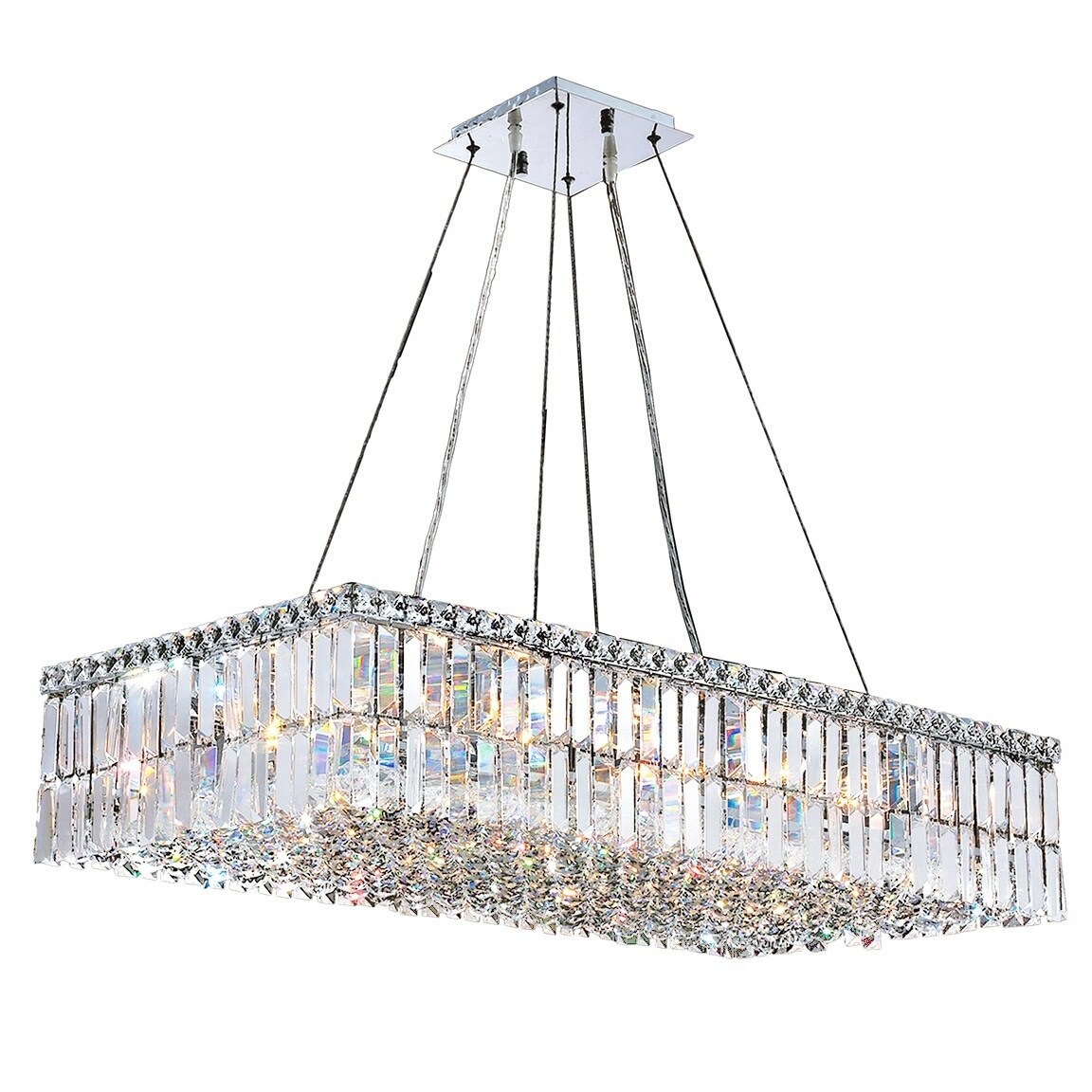 Modern Art Deco 16 Light Chrome Finish Crystal Rectangle Chandelier 36" L (16 Light Chandelier) - Chandeliers For Bedrooms by Overstock.com
