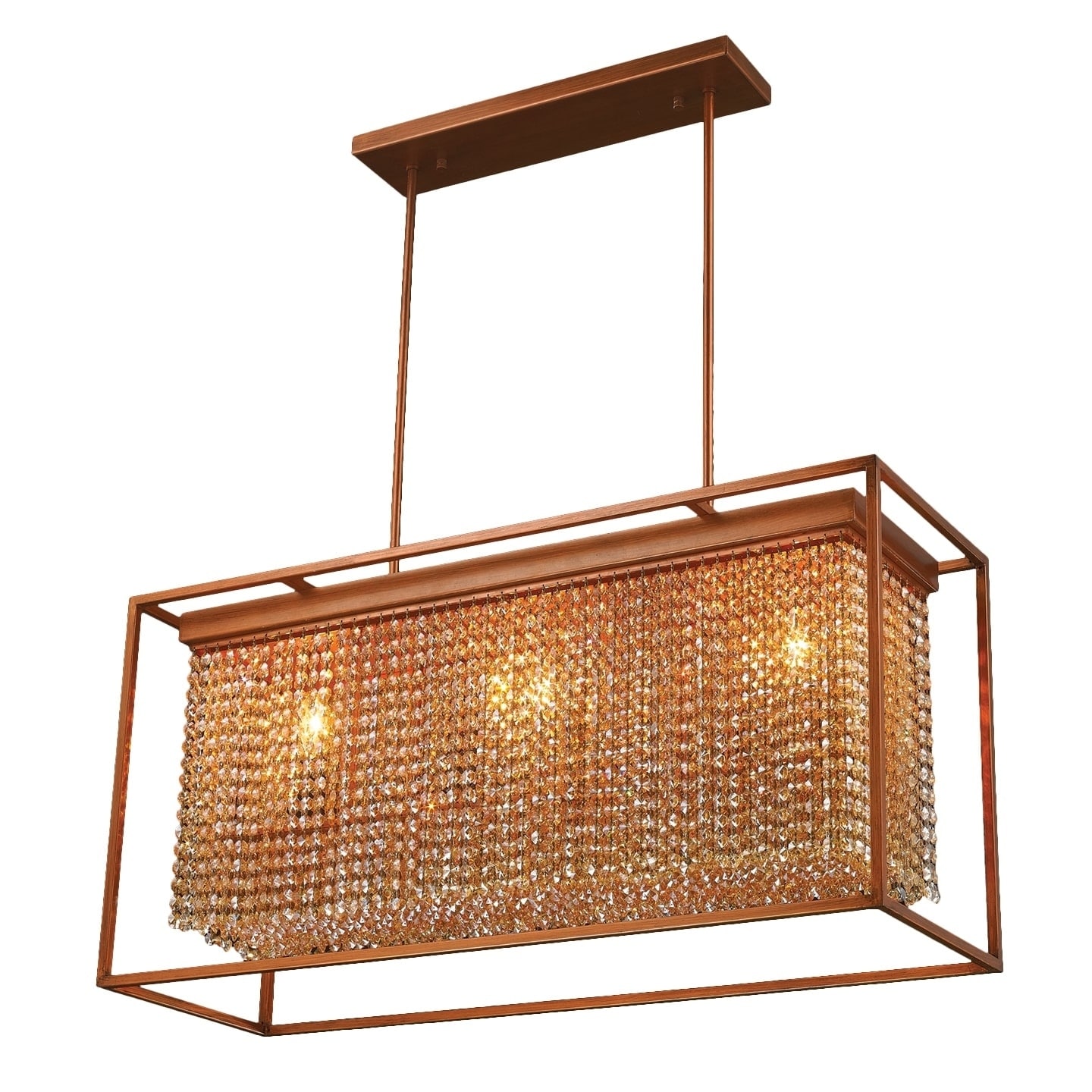 Modern Industrial 3 Light French Gold Finish and Amber Crystal Rectangle Box Shade Chandelier 36" L (3 Light Chandelier) - Chandeliers For Bedrooms by Overstock.com