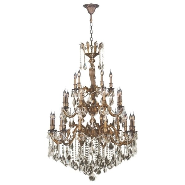 French Imperial Collection 25-light French Gold and Golden Teak 36 x 50-inch 3-tier Crystal Chandelier