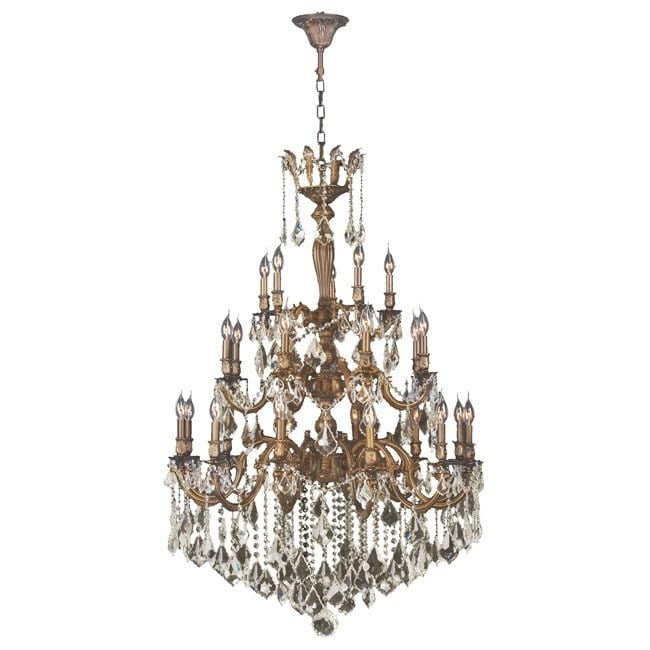 French Imperial Collection 25-light French Gold and Golden Teak 36 x 50-inch 3-tier Crystal Chandelier (25 Light Chandelier) - Chandeliers For Bedrooms by Overstock.com