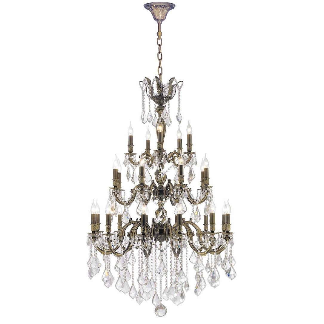 French Imperial Collection 25 light Antique Bronze Finish and Clear Crystal Ornate Chandelier 26" x 50" Three 3 Tier (25 Light Chandelier) - Chandeliers For Bedrooms by Overstock.com