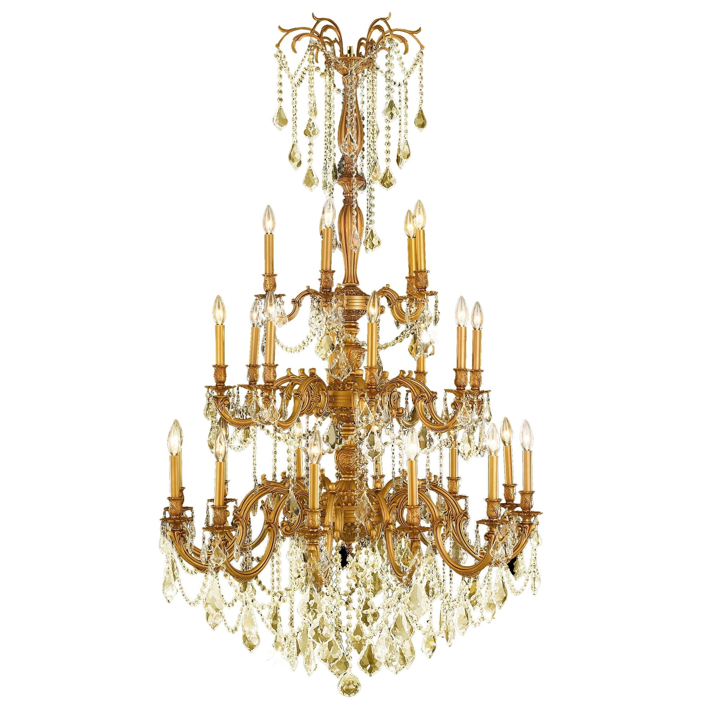 Italian Elegance 25 light French Gold & Golden Teak Crystal Chandelier 38"x62" Tall Large Three 3 Tier (25 Light Chandelier) - Chandeliers For Bedrooms by Overstock.com