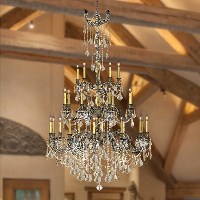 Italian Elegance 25 Light 38 inch Antique Bronze Finish and Golden Teak Crystal Chandelier (25 Light Chandelier) - Chandeliers For Bedrooms by Overstock.com