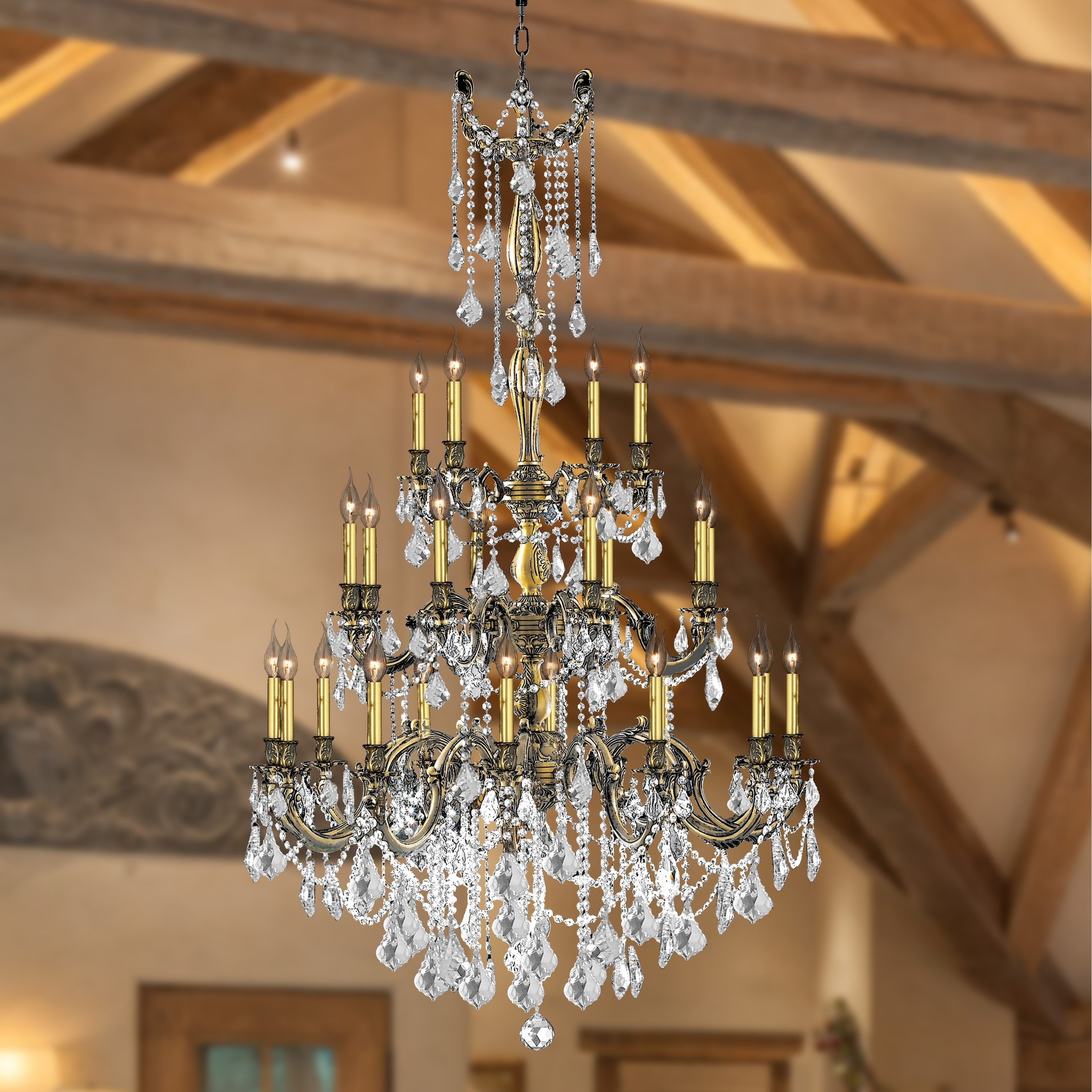 Italian Elegance Collection 25 Light Antique Bronze Finish Crystal Ornate Chandelier 38" x 62" Three 3 Tier (25 Light Chandelier) - Chandeliers For Bedrooms by Overstock.com