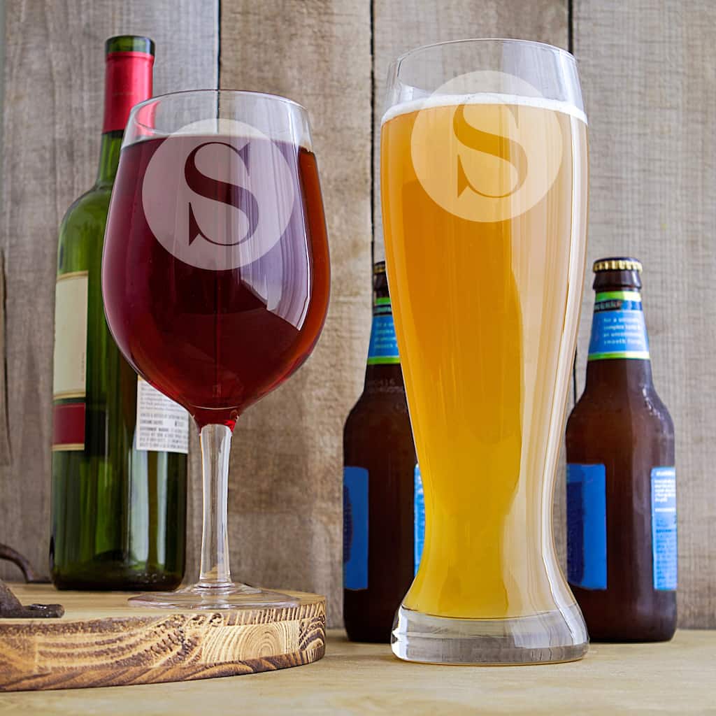 Personalized Novelty Single Initial XL Beer & Wine Glass Set