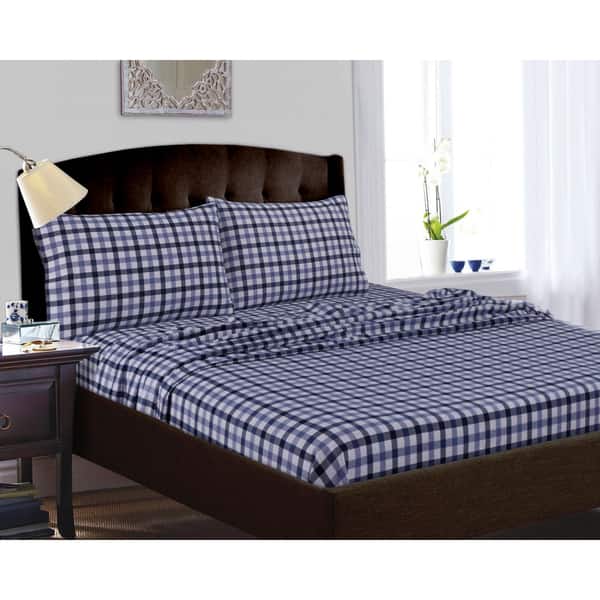 200 Gsm Micro Plaid Printed Extra Deep Pocket Bed Sheet Set Overstock 10597488