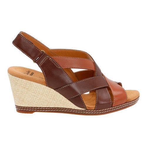 Women's Clarks Helio Coral Wedge Sandal Brown Multi Leather - Free ...