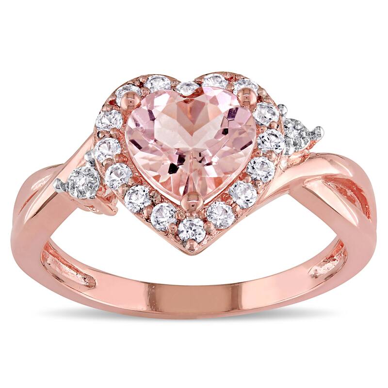 Miadora Rose Plated Sterling Silver Morganite, Created White Sapphire and Diamond Accent Heart Infin - Pink - Size 9