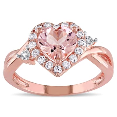 Miadora Rose Plated Sterling Silver Morganite, Created White Sapphire and Diamond Accent Heart Infin - Pink