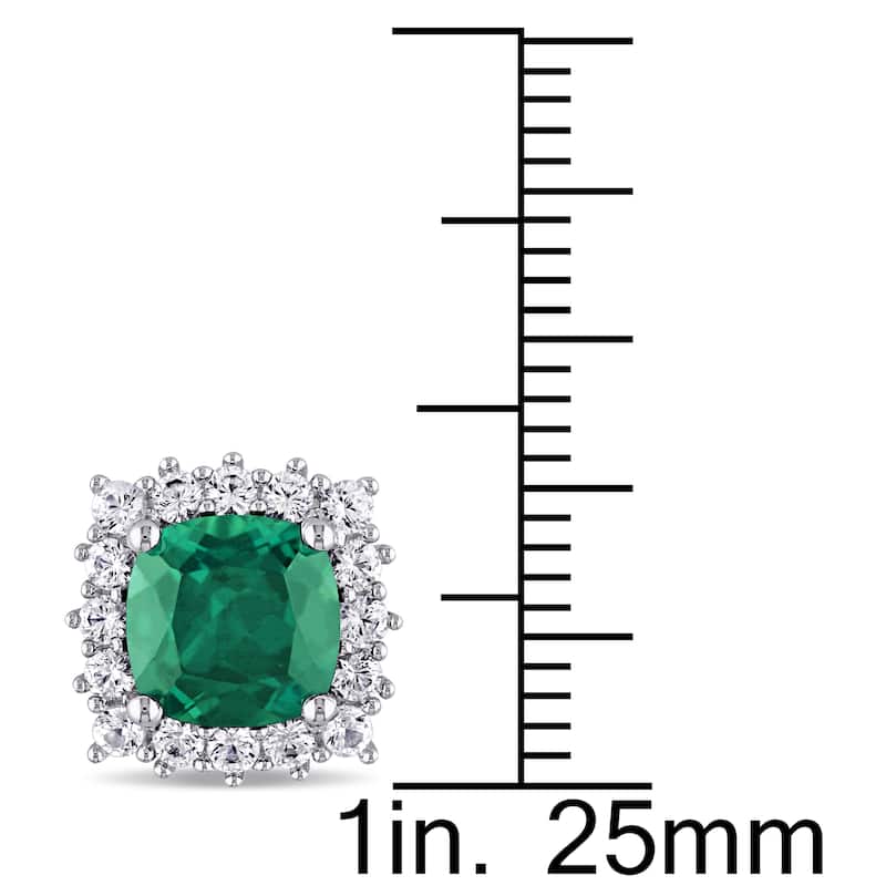 Miadora Sterling Silver Created Emerald and Created White Sapphire Halo Stud Earrings - Green