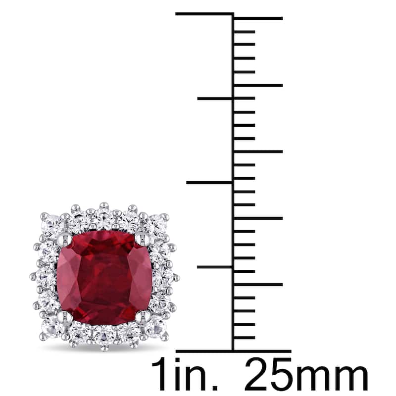Miadora Sterling Silver Created Ruby and Created White Sapphire Halo Stud Earrings - Red