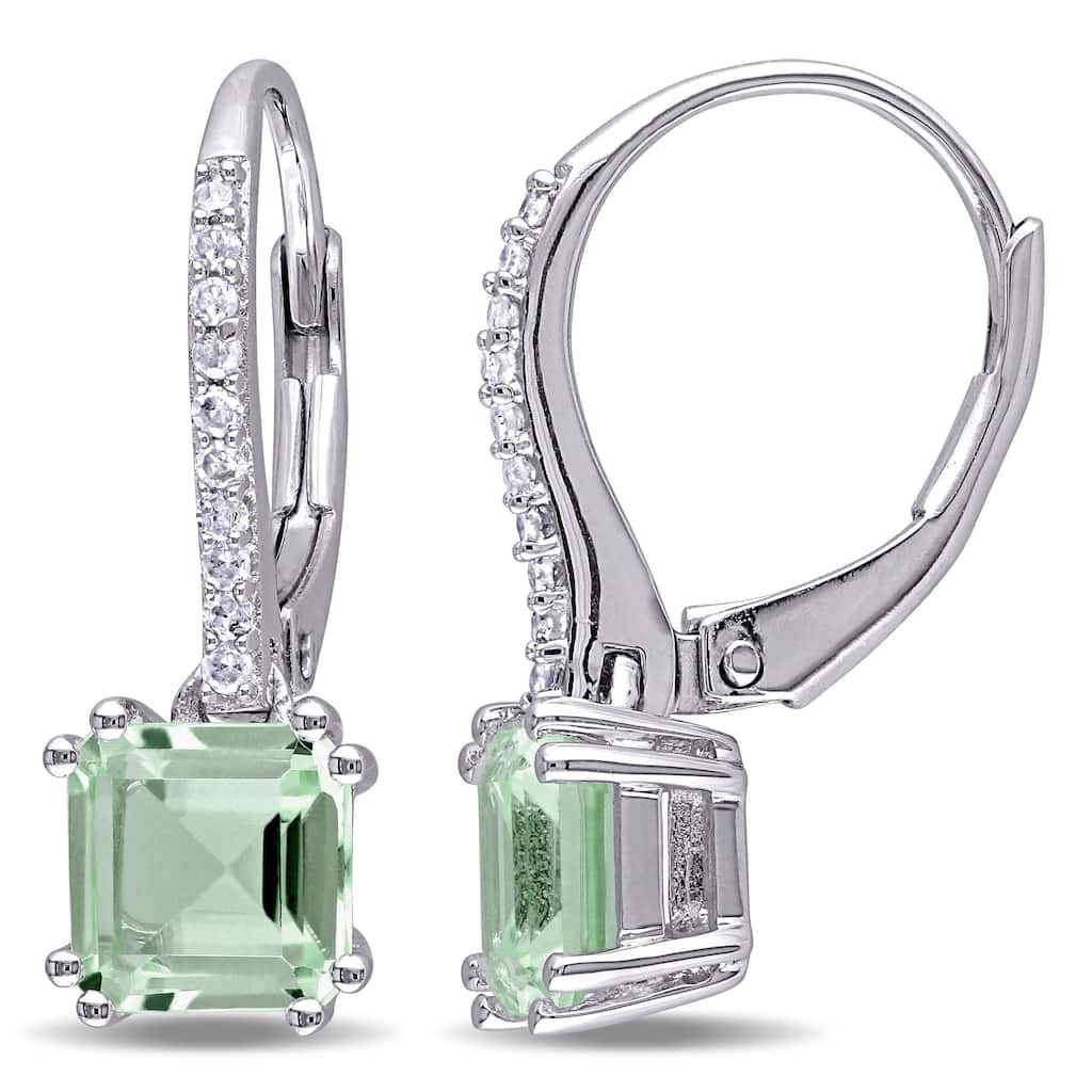 Miadora Sterling Silver Green Amethyst and 1/10ct TDW Diamond Dangle Earrings (G-H, I2-I3)
