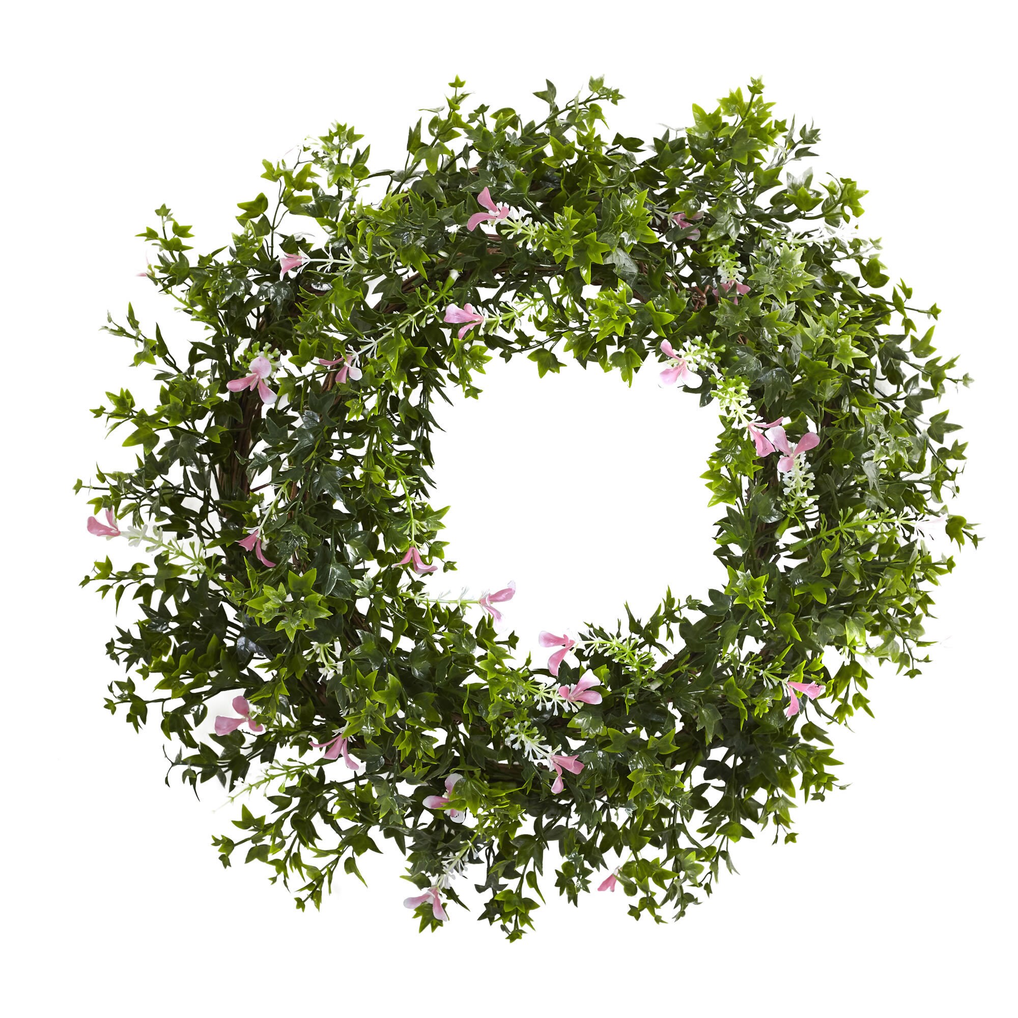 18-inch Mini Ivy Floral Double Ring Wreath w/Twig Base Bed