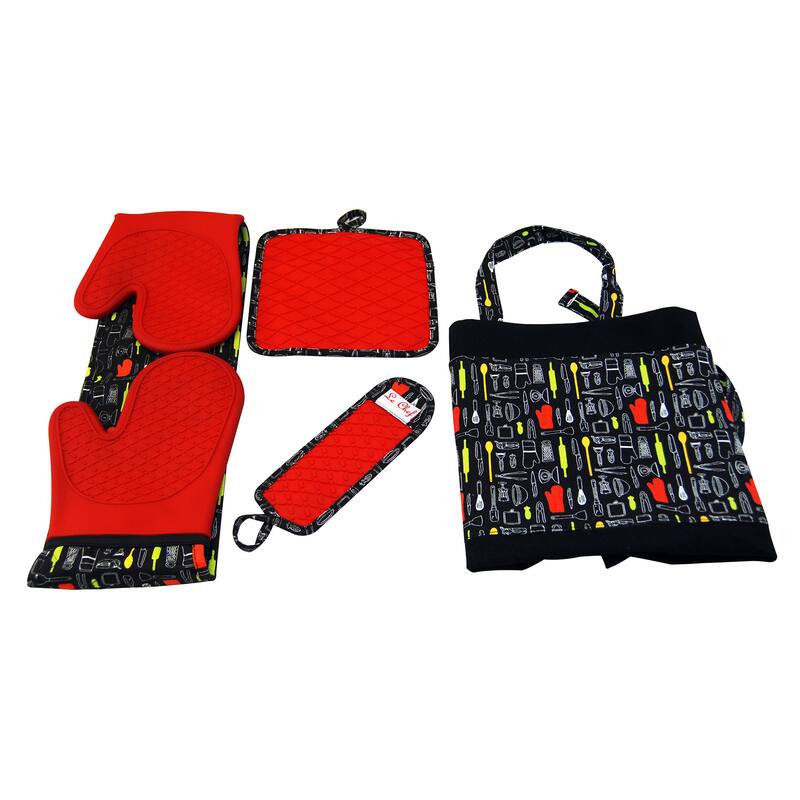Le Chef 4PC Set In Kitchen Tools Print Diamond - RED