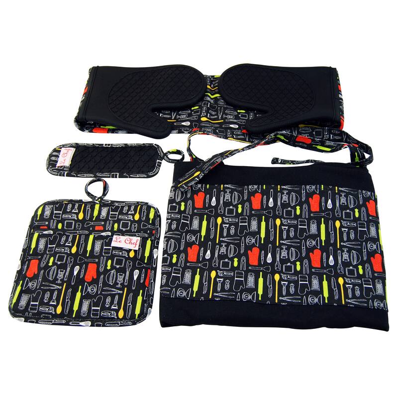 Le Chef 4PC Set In Kitchen Tools Print Diamond - BLACK