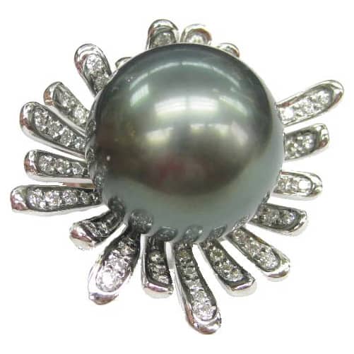 Kabella Luxe 18k White Gold Tahitian Pearl and Diamond Ring (14-15 mm)
