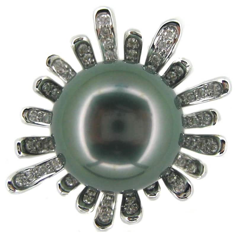 Kabella Luxe 18k White Gold Tahitian Pearl and Diamond Ring (14-15 mm)