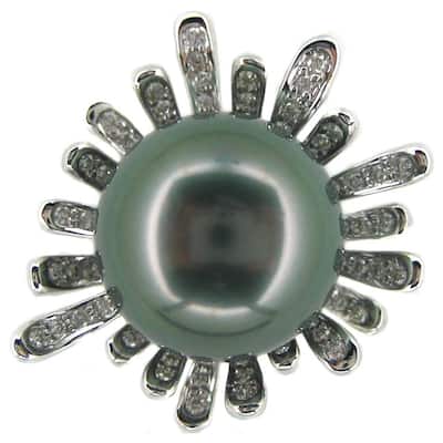 Kabella Luxe 18k White Gold Tahitian Pearl and Diamond Ring (14-15 mm)